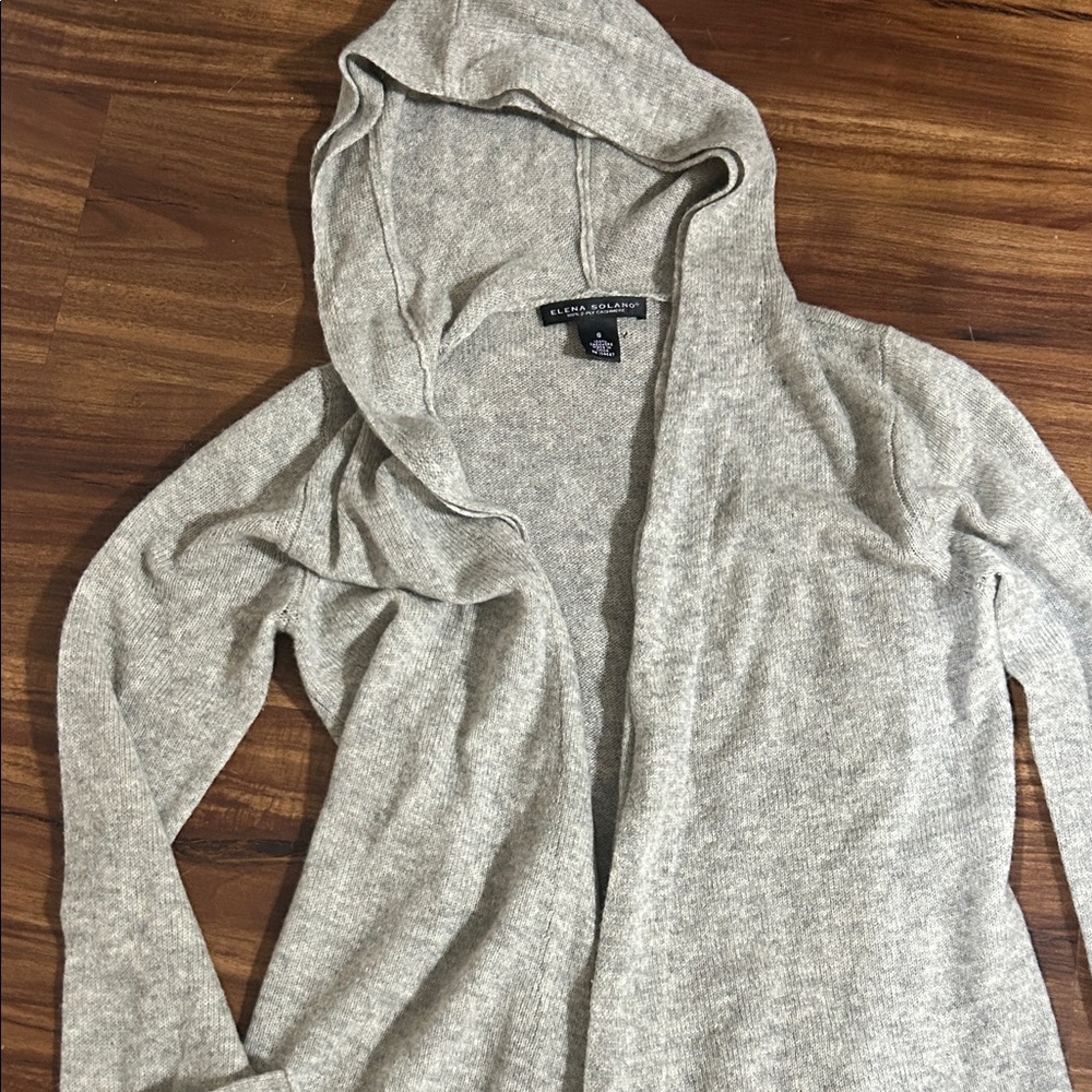 Elena Solano Hooded Open-Front Cardigan in Light Heather Gray
